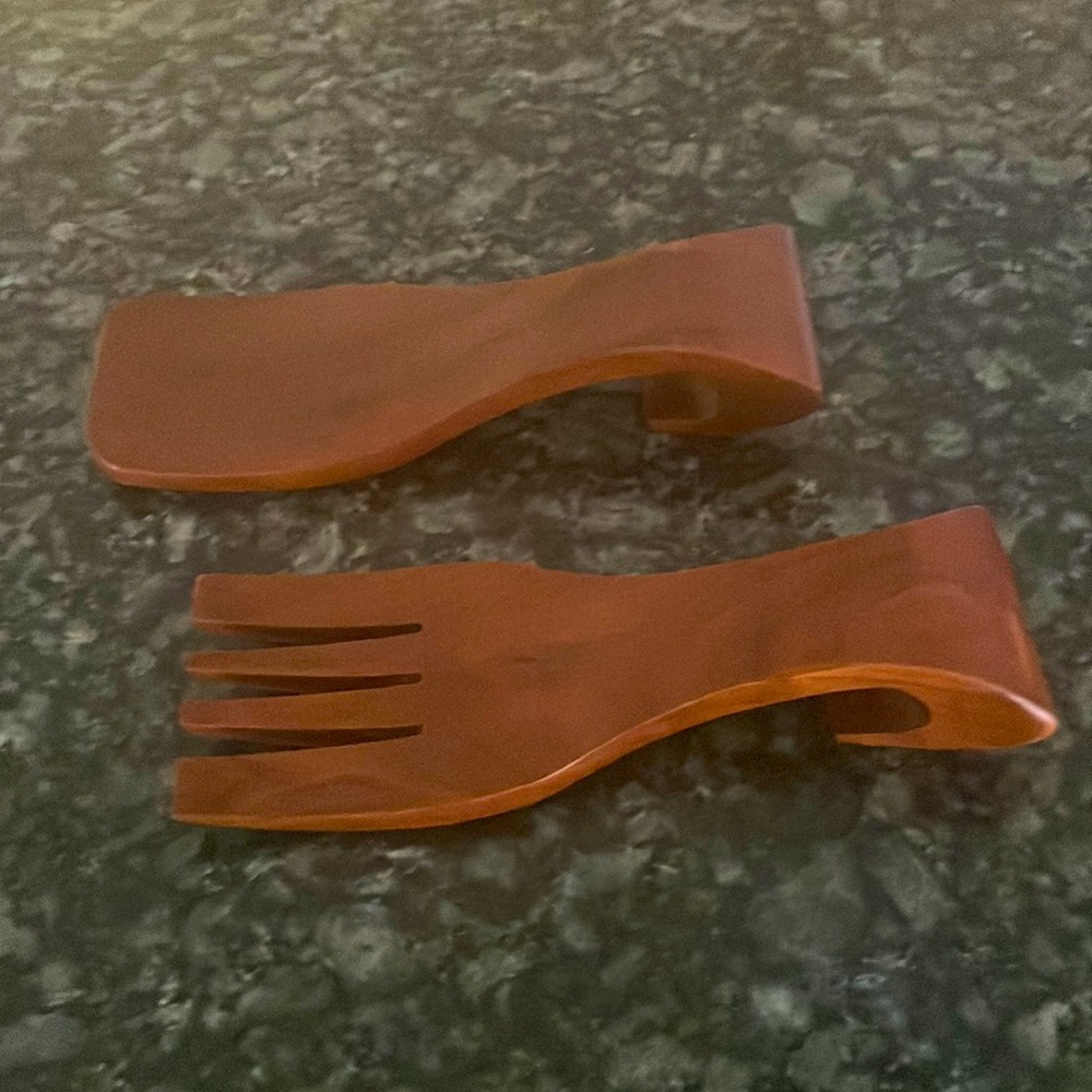 Vintage Handmade Mahogany Salad Fork and Spoon‎